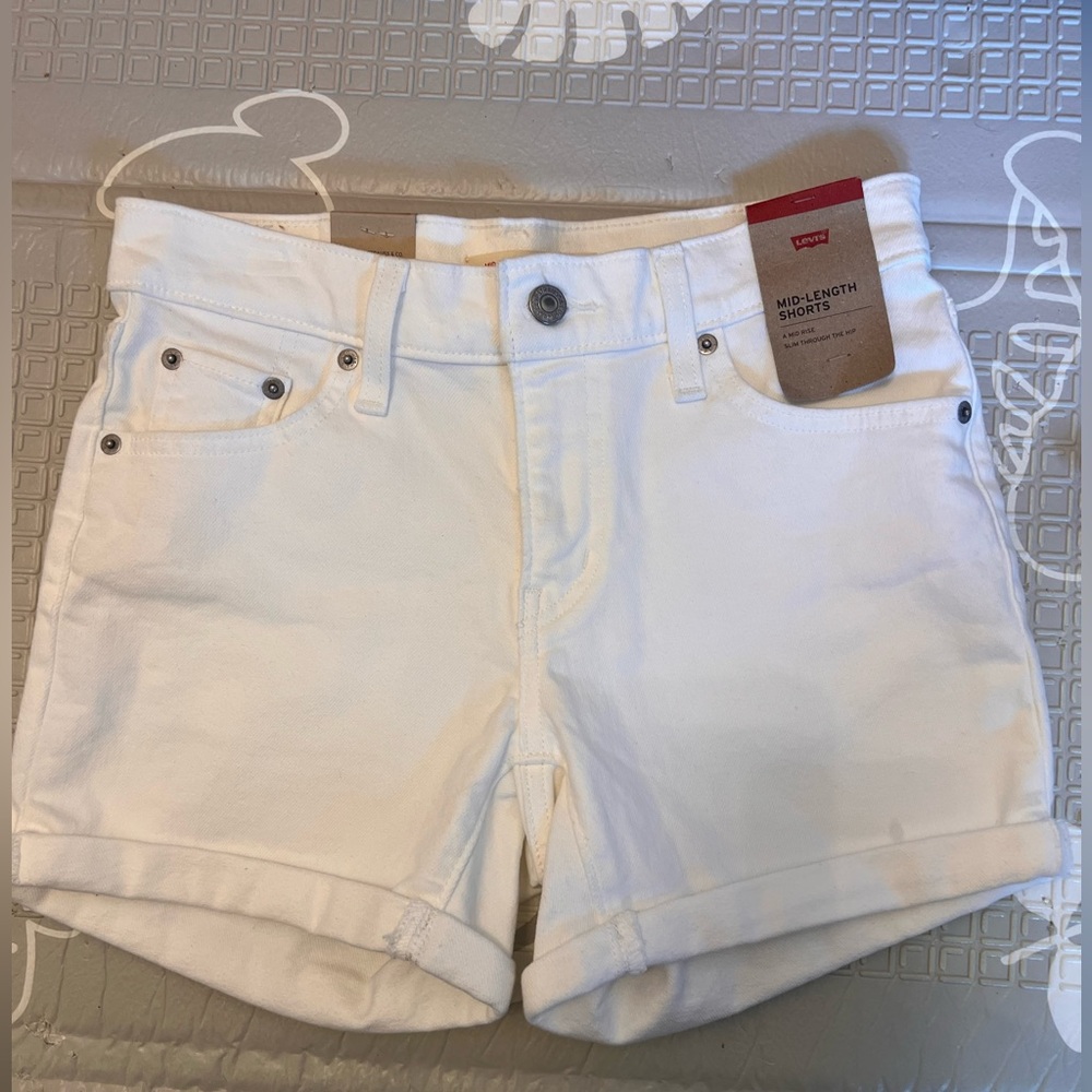 Levi's Women's White Roll-Cuff Mid-Length Jean Shorts